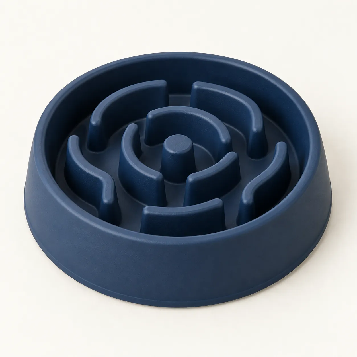 Illustrative rendering of a navy maze-pattern slow bowl